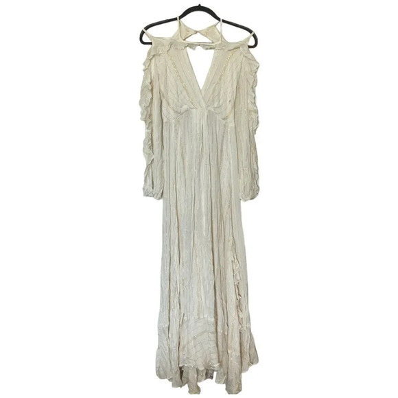 NWT FREE PEOPLE Huxley Maxi Dress Ruffle Cutout Open Back Metallic Boho Size S - Picture 4 of 12